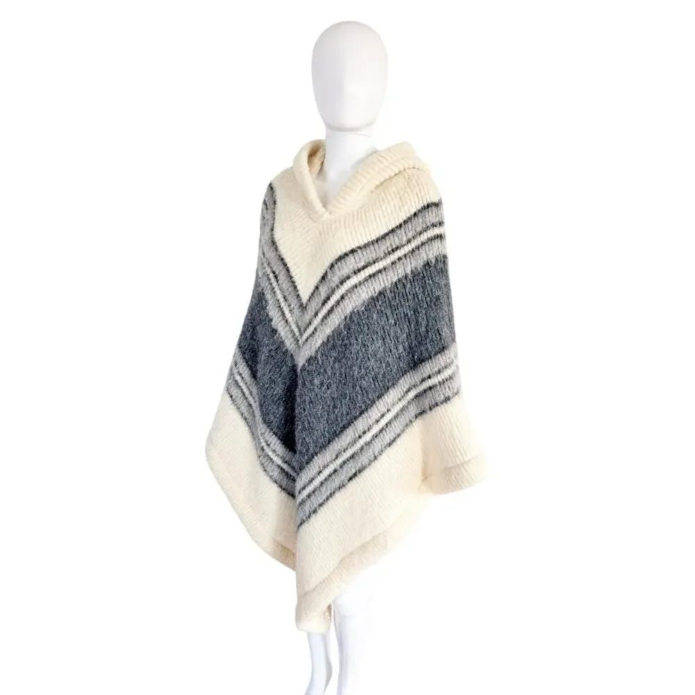 ALAFOSS ICEWOOL Vintage Pure Virgin Wool Hooded Poncho One Size